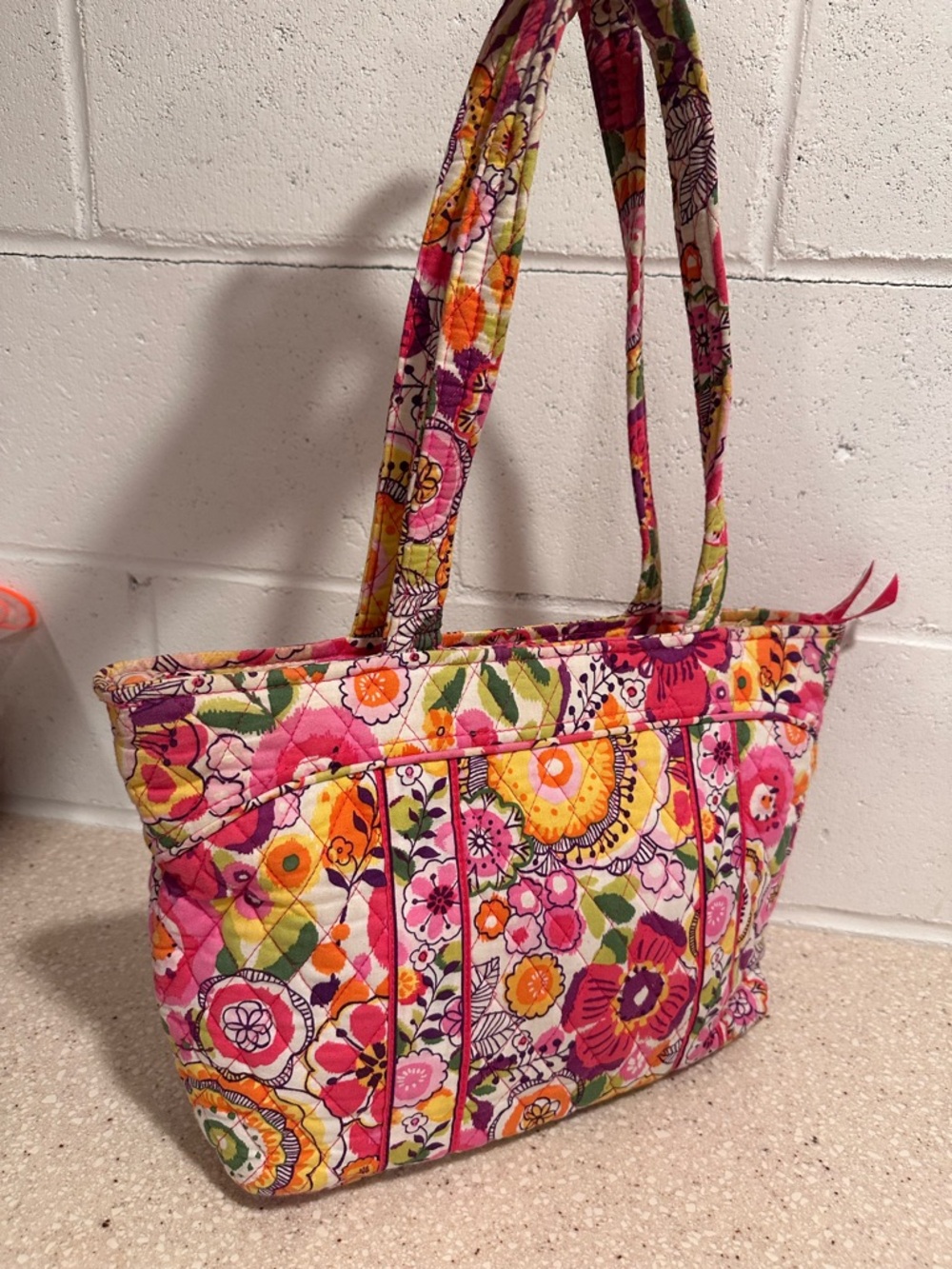 Vera Bradley Clementine Pleated Tote | Retired Floral Print Pink Orange - Picture 4 of 16